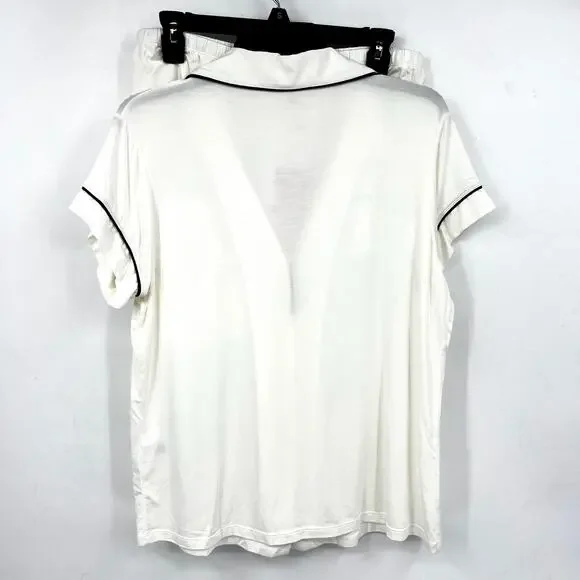 EBERJEY Giselle Short PJ Set Large Pure Ivory Navy Blue Tencel Modal Relaxed NWT - Picture 5 of 13